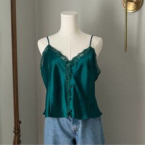 VTG 90s VICTORIA'S SECRET Gold Label Lace Cami L Emerald Satin Whimsigoth